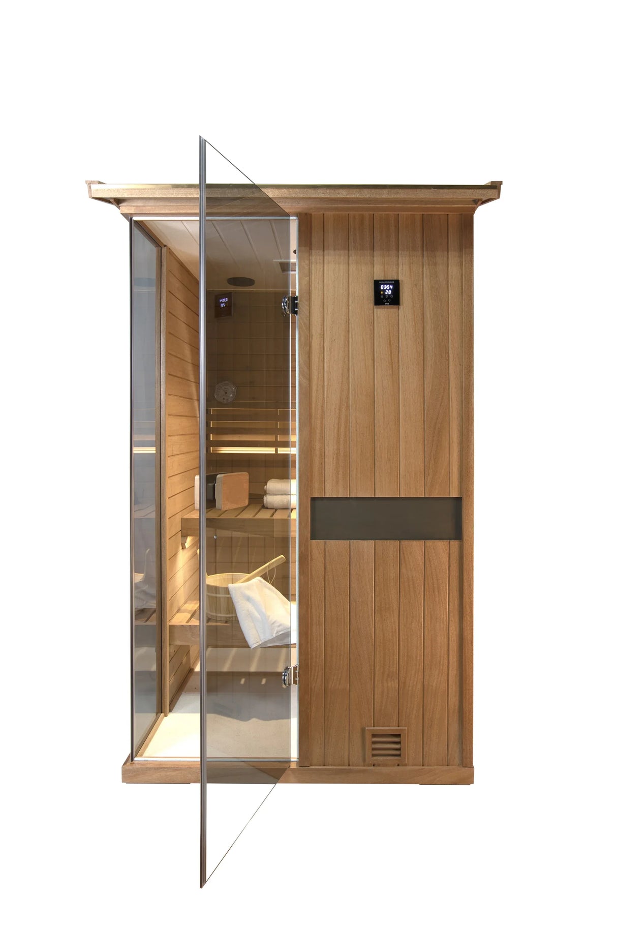 Two-Person African Mahogany Indoor Steam Sauna Room - Omega Lifestyles