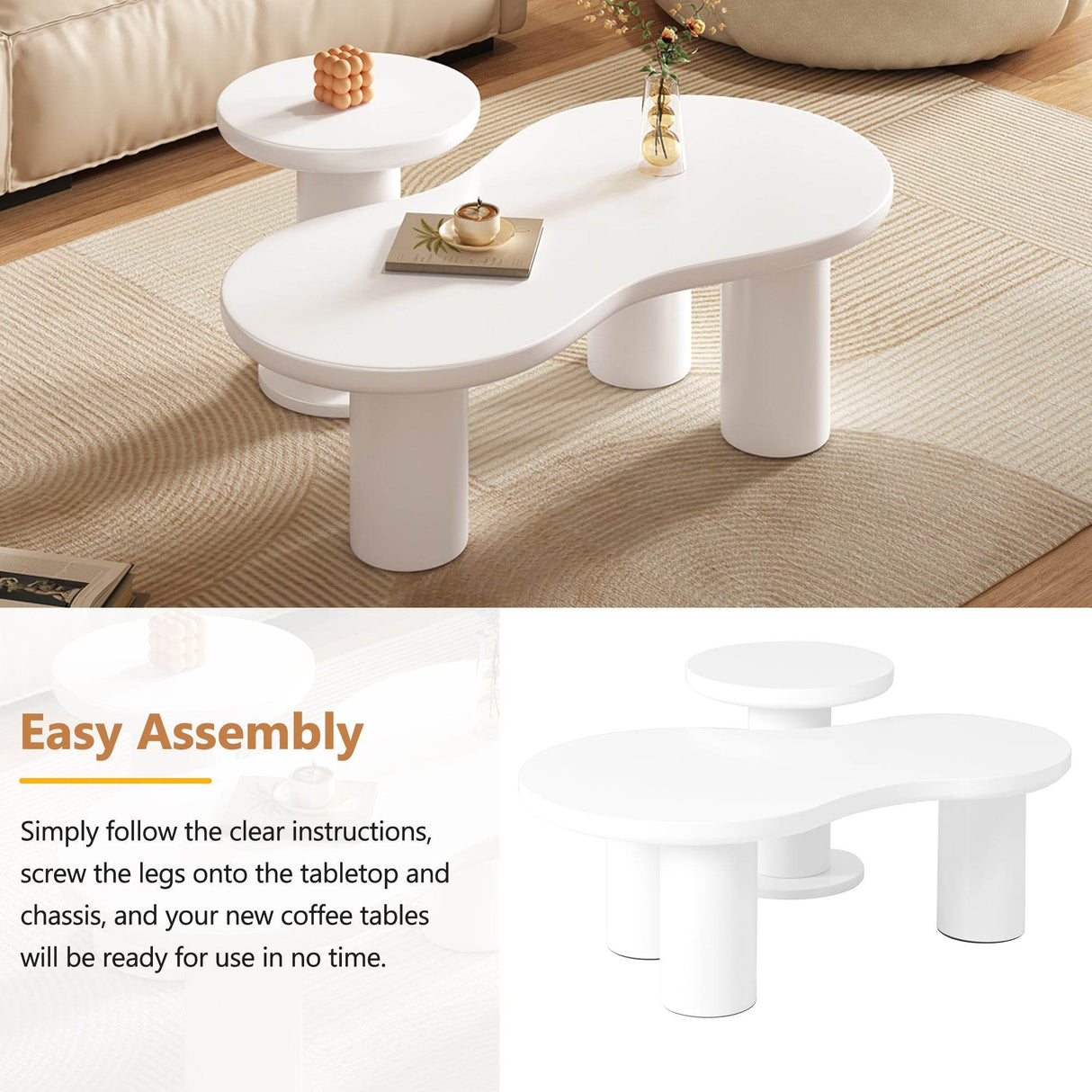Nesting 2-Piece White MDF Coffee Table Set - Sleep Galleria