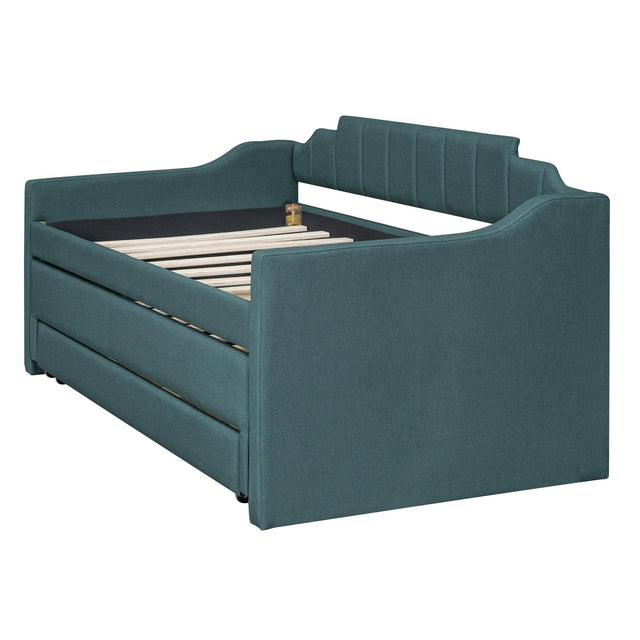 Twin Linen-Blend Upholstered Daybed With Trundle And Drawers - Omega Lifestyles