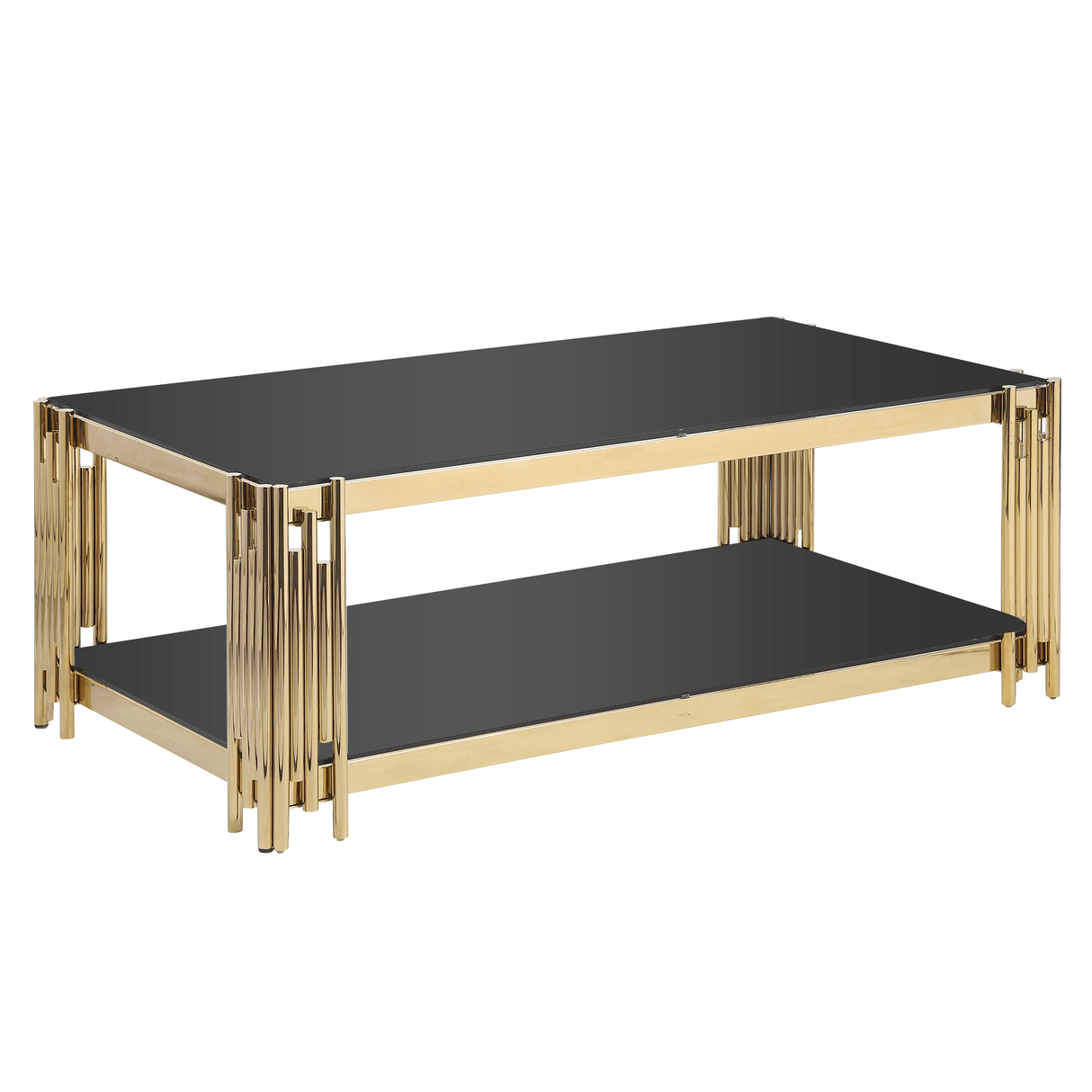 Golden Stainless Steel Rectangular Double-Layer Coffee Table - Sleep Galleria