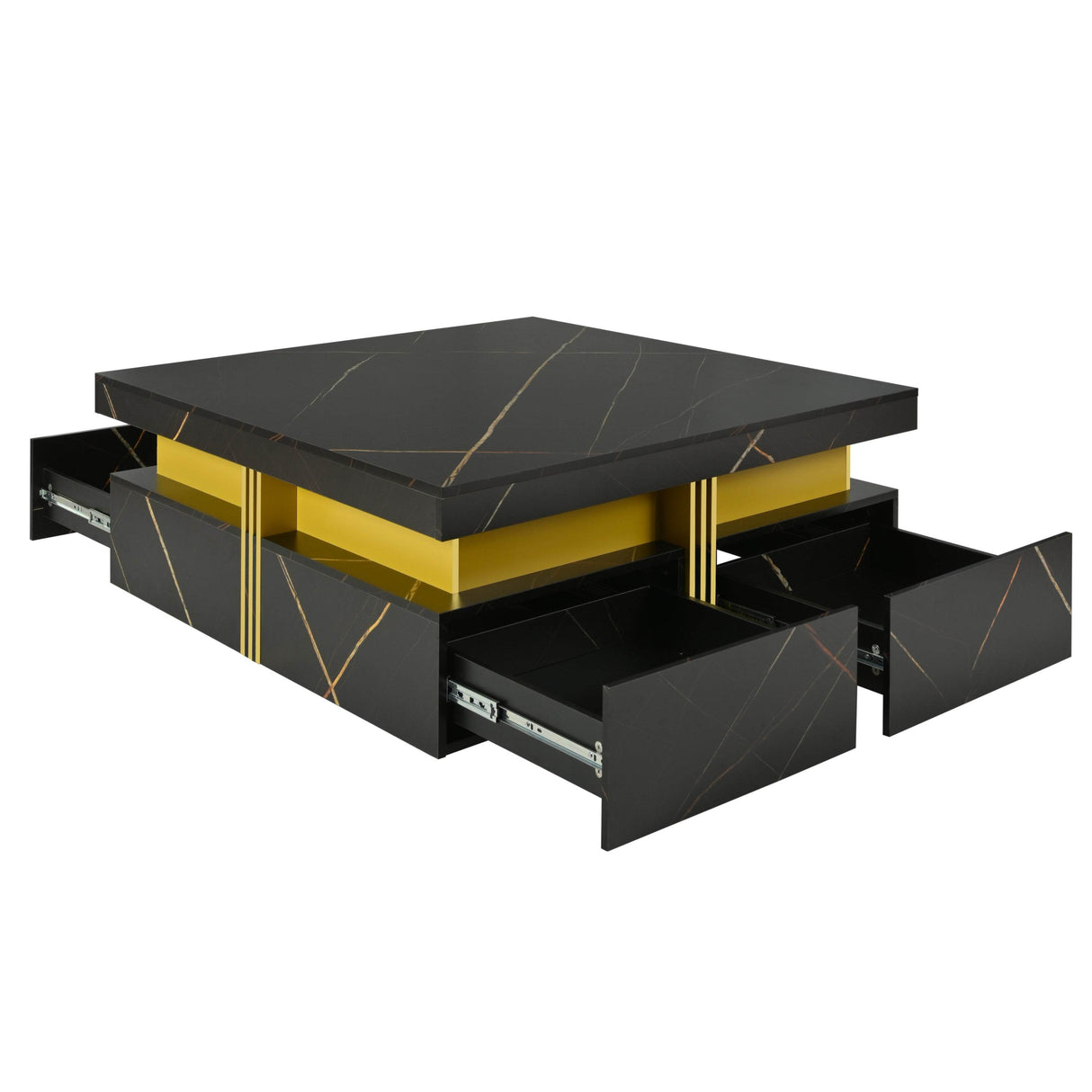 Modern Black Gold Accented Square Coffee Table With Storage - Sleep Galleria