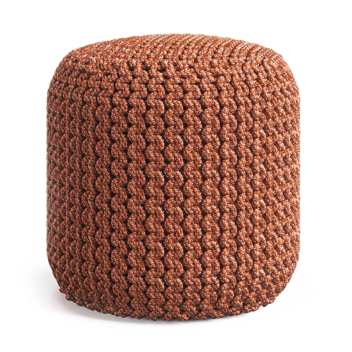 Round Knitted Orange Outdoor Indoor Fabric Pouf Stool - Omega Lifestyles