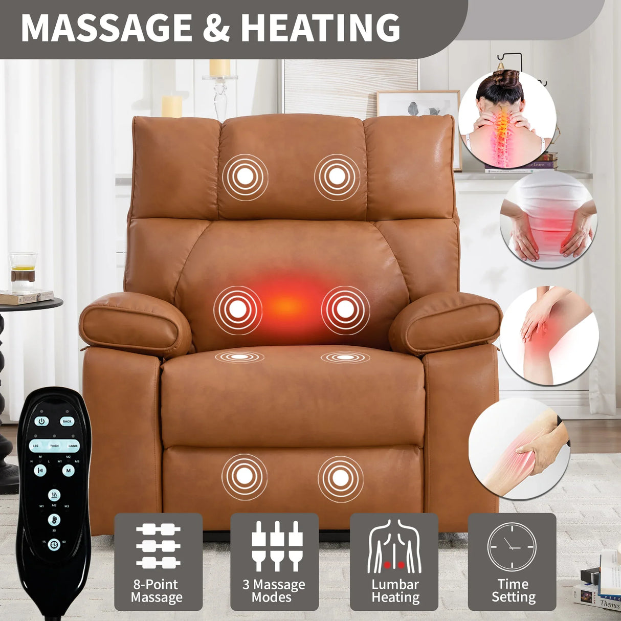 Orange Medium-Firm Faux Leather Power Lift Massage Chair - Omega Lifestyles