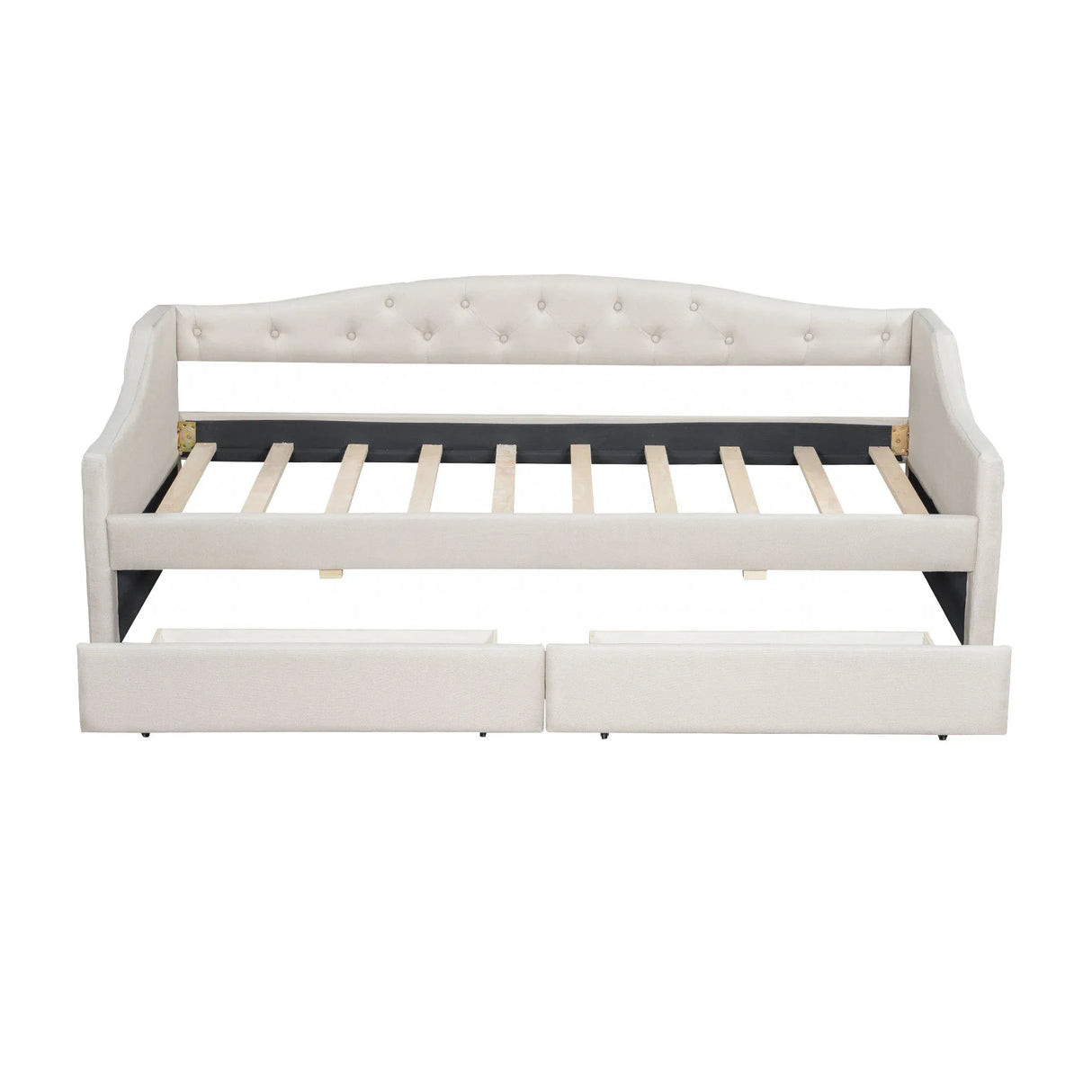 Twin XL Linen Upholstered Daybed With LED Lighting And Drawers - Omega Lifestyles