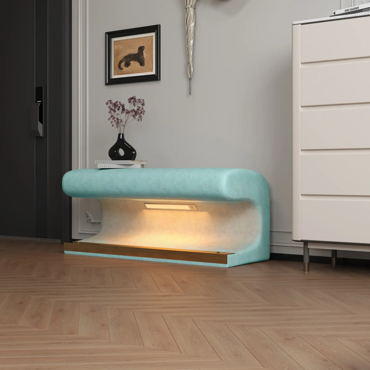 Modern Faux Leather Oval Ottoman With Motion-Sensing LED Light - Omega Lifestyles
