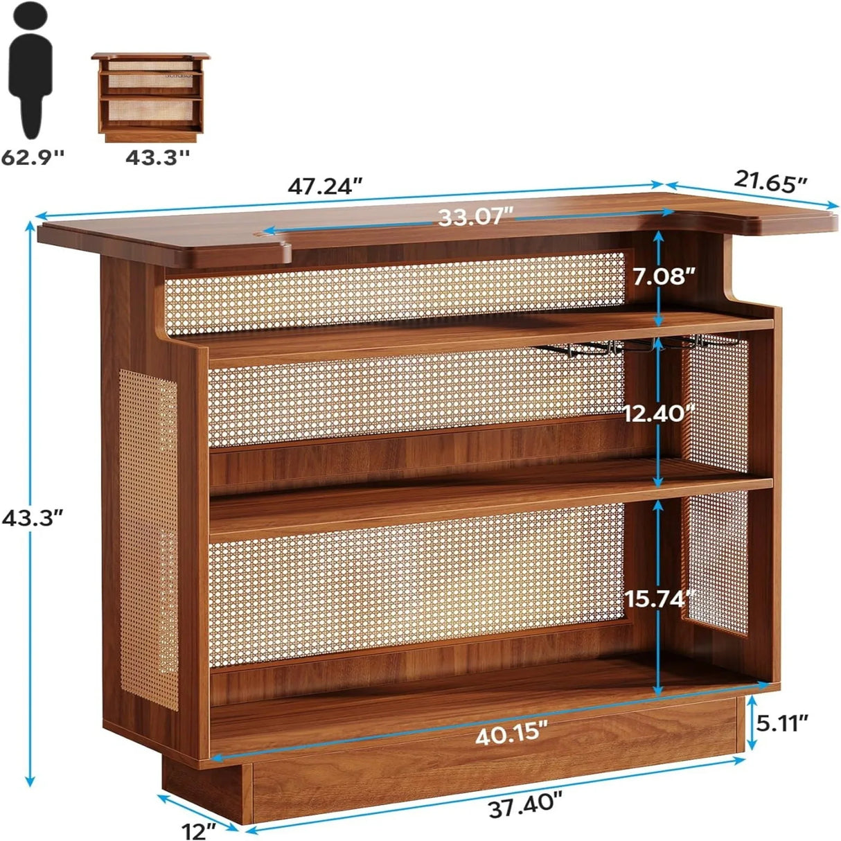 Farmhouse Rattan 4-Tier Liquor Cabinet Home Bar - Omega Lifestyles