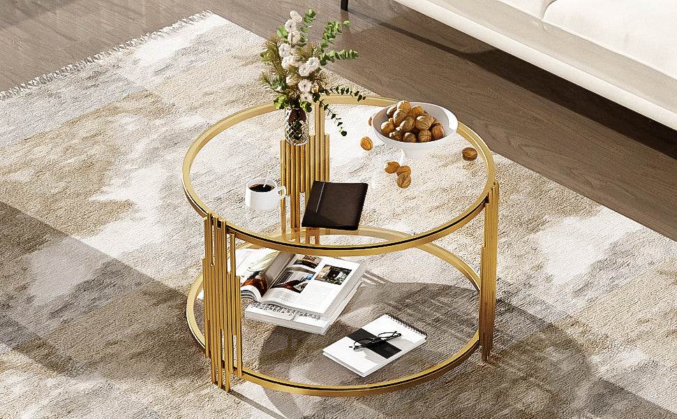 Modern Round Tempered Glass Coffee Table With Shelf - Sleep Galleria