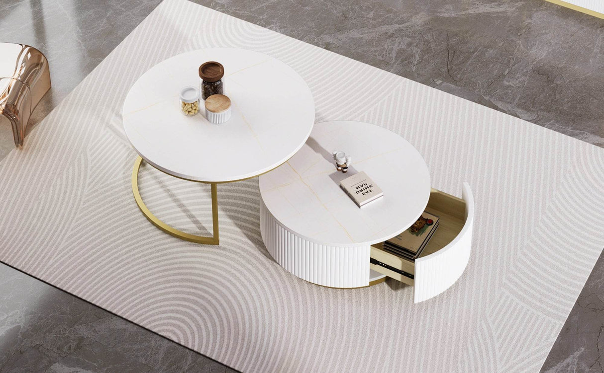 Modern Round Nesting MDF Coffee Table With Drawer - Sleep Galleria