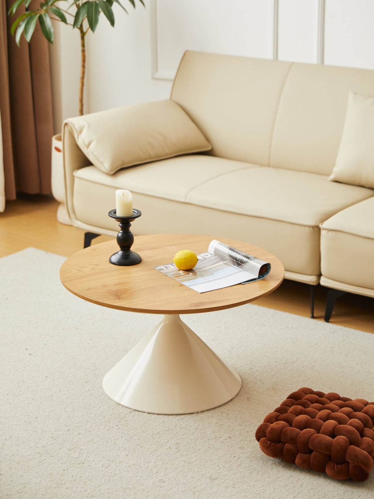 Round Brown White MDF And Metal Coffee Table Set - Sleep Galleria