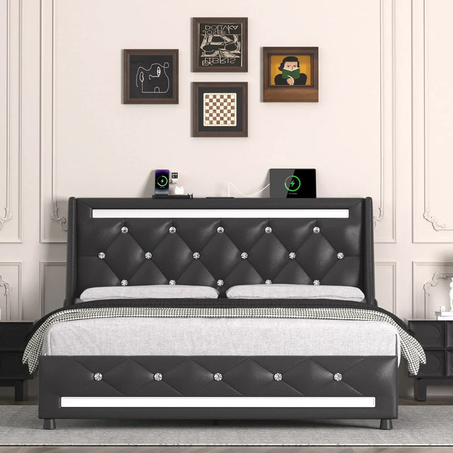 Full Black Faux Leather Memory Foam Full Bed Frame - Omega Lifestyles