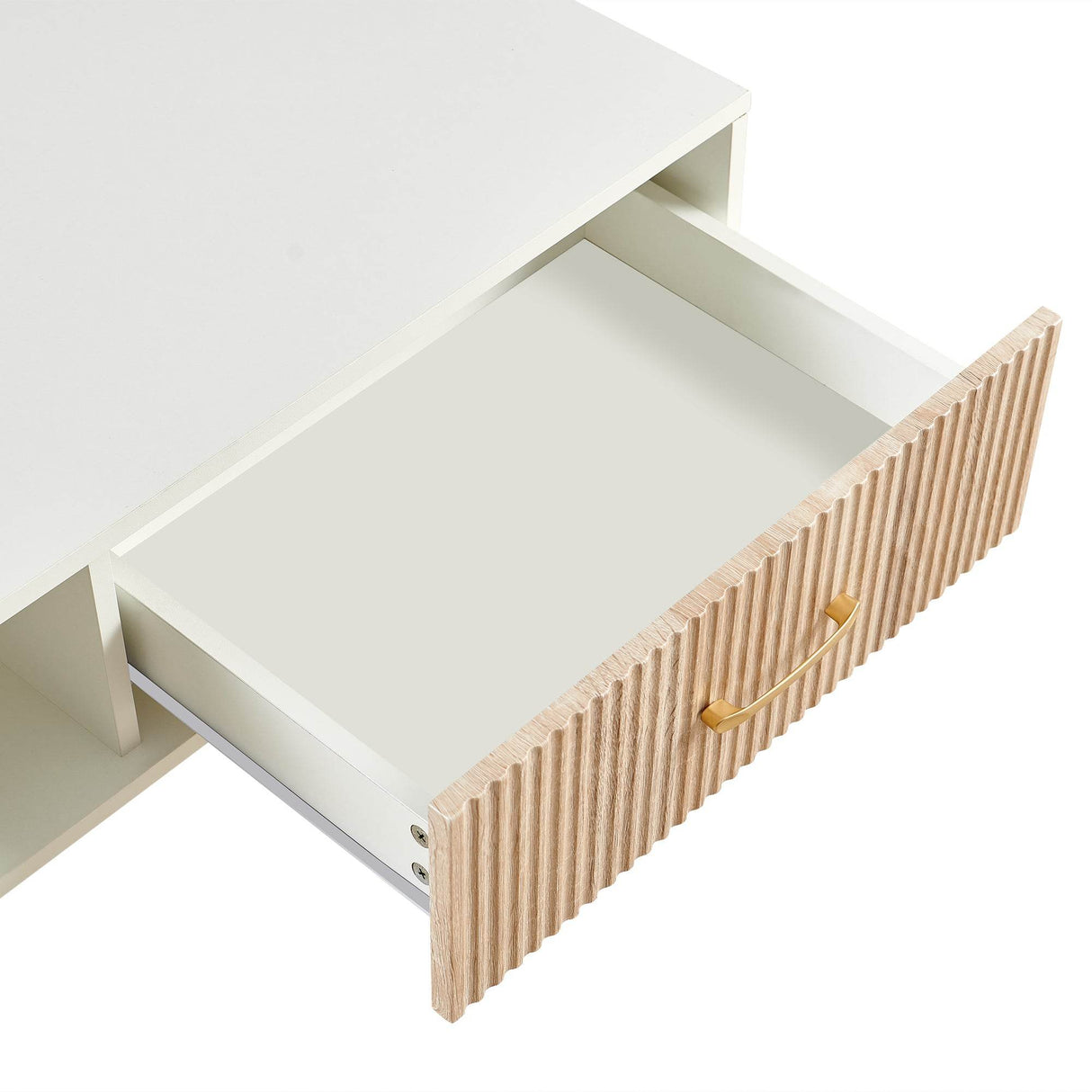 White Solid Wood Sliding Drawer Coffee Table - Sleep Galleria