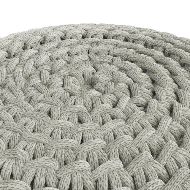 Round Knitted Silver Indoor Outdoor Fabric Pouf Seat - Omega Lifestyles