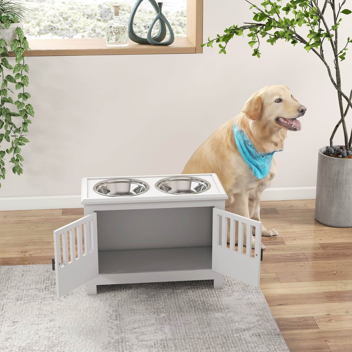 Elevated Dog Bowl Stand With Storage Cabinet - Sleep Galleria