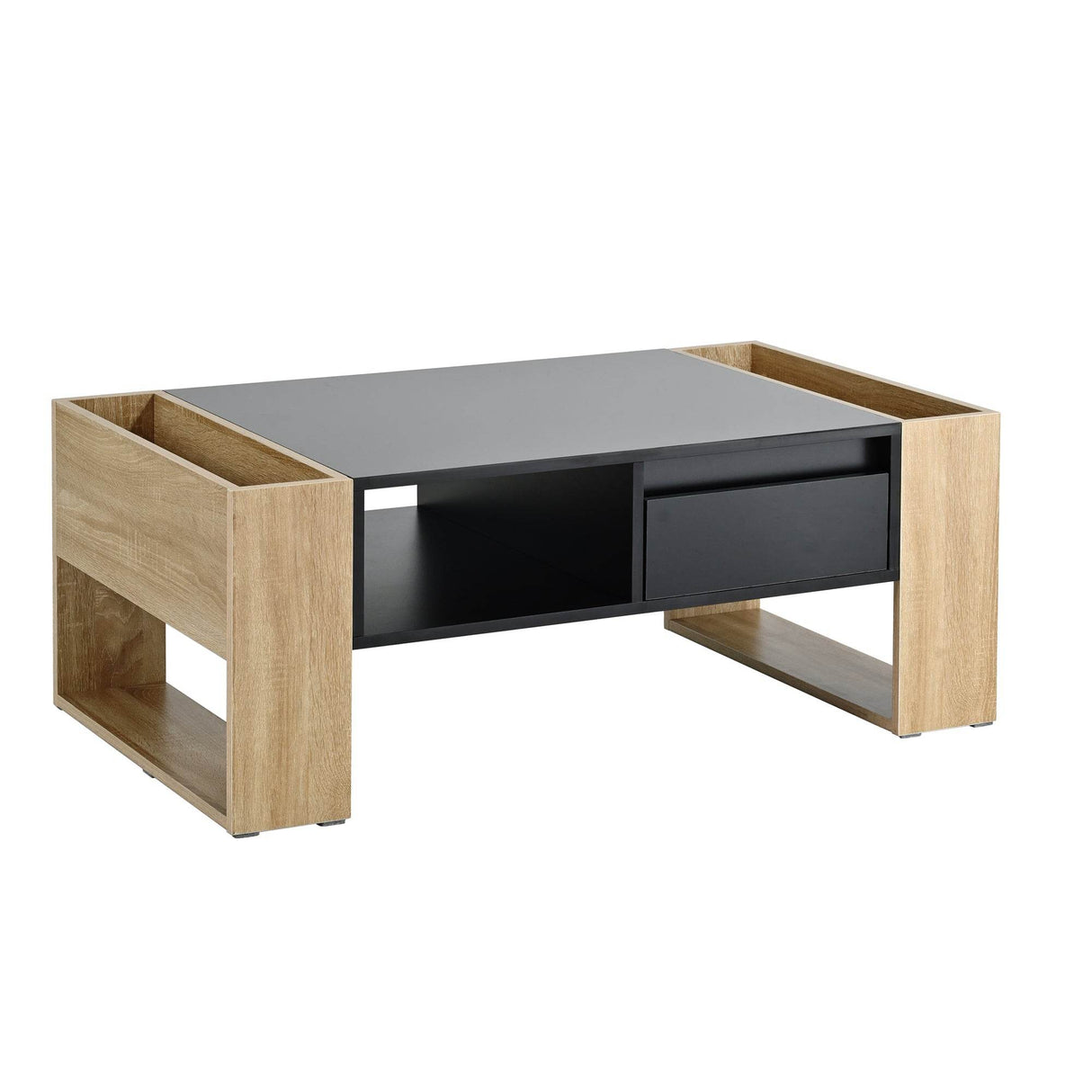 High Glossy Two Drawer Wood Grain Coffee Table - Sleep Galleria