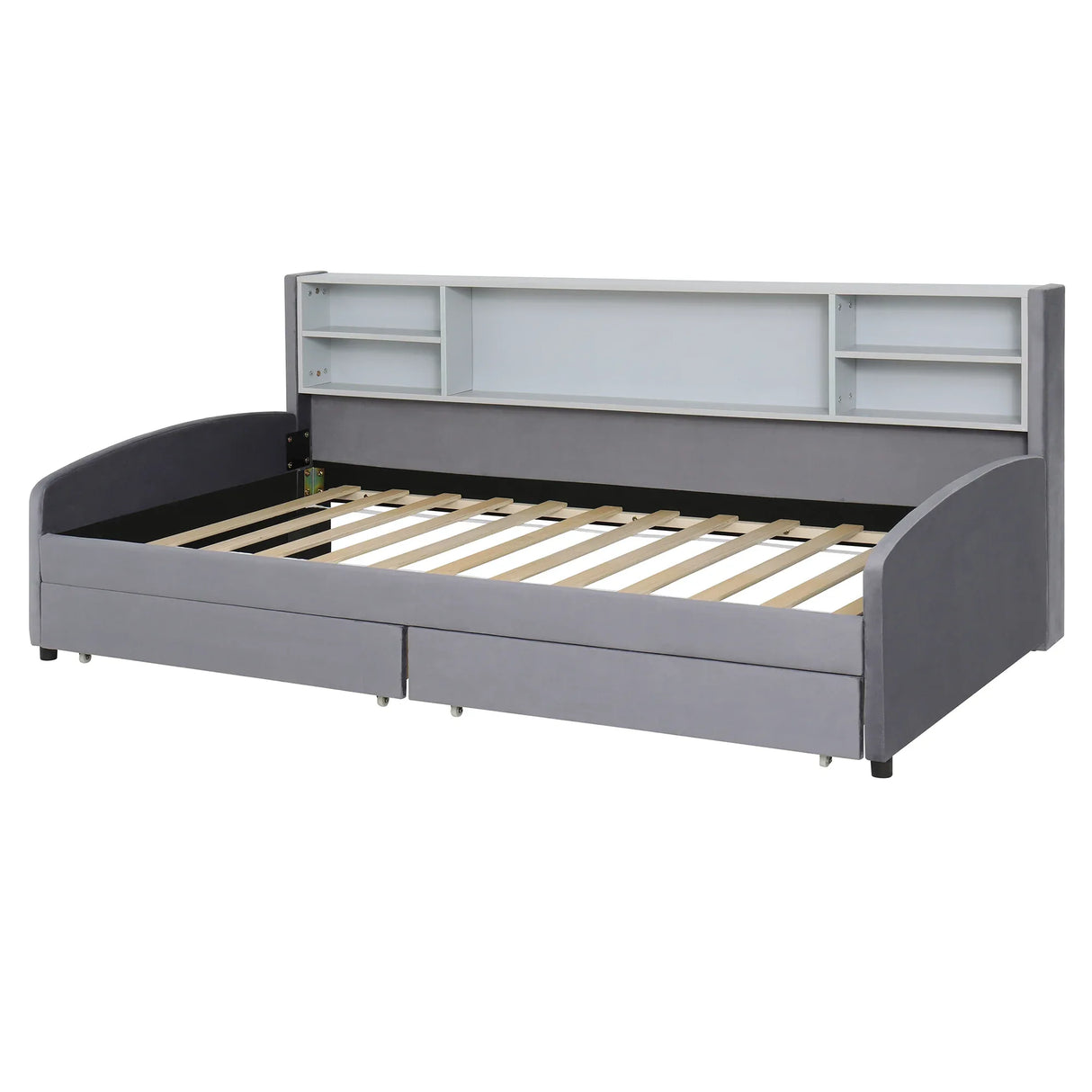 Twin Velvet Upholstered Platform Bed With Storage Drawers - Omega Lifestyles