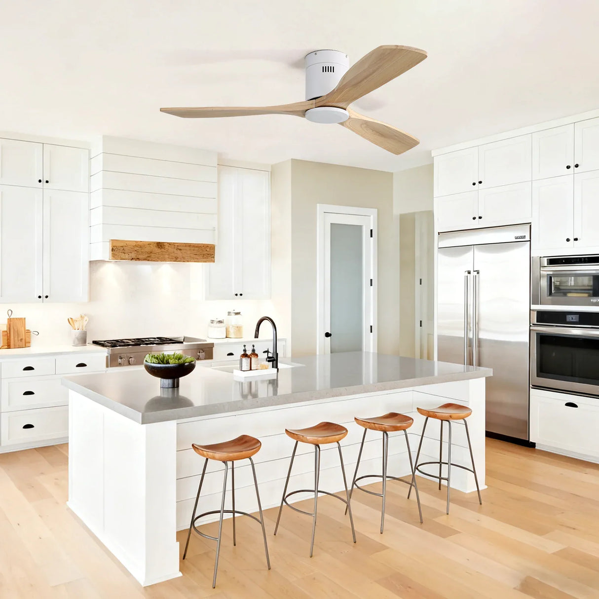 52-Inch Remote-Controlled Reversible DC Motor Wooden Ceiling Fan - Omega Lifestyles