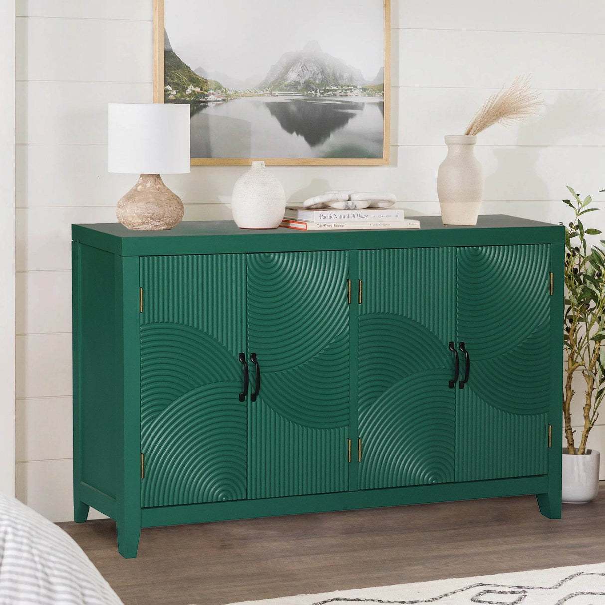 Vintage Green Accent MDF Cabinet With 4 Doors - Sleep Galleria