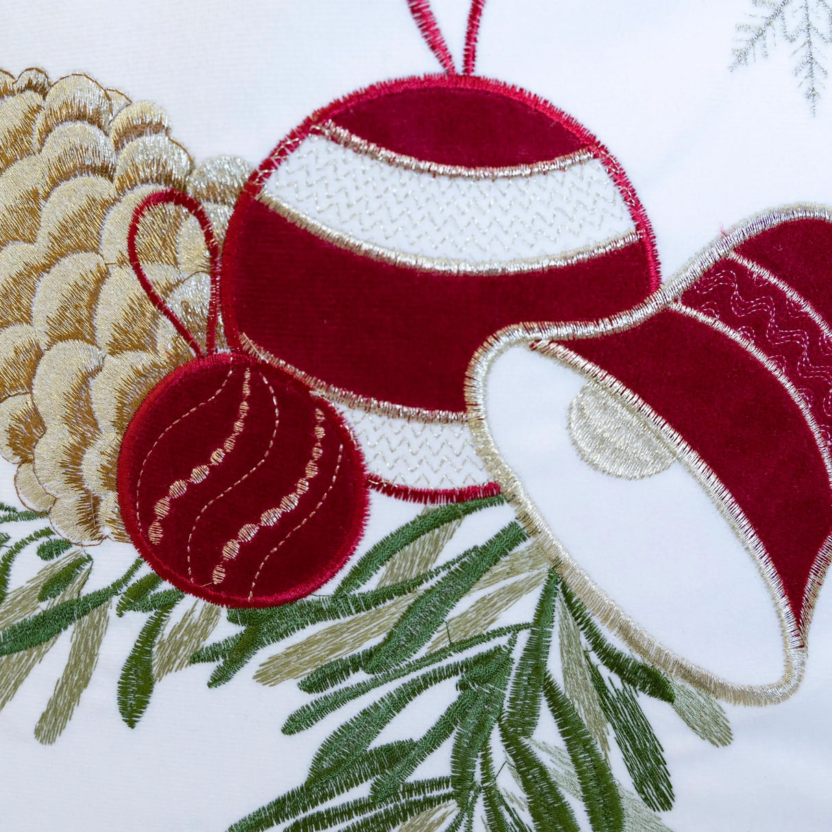 White 20x20 Embroidered Christmas Velvet Throw Pillow - Omega Lifestyles