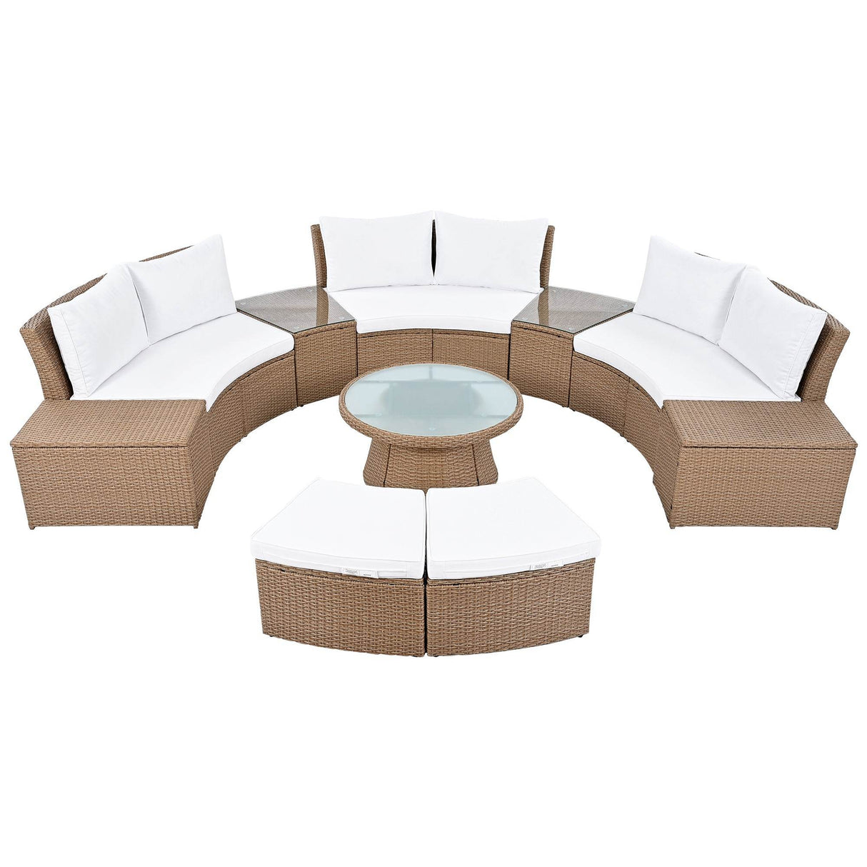 10-Piece Outdoor White PE Rattan Patio Sofa Set