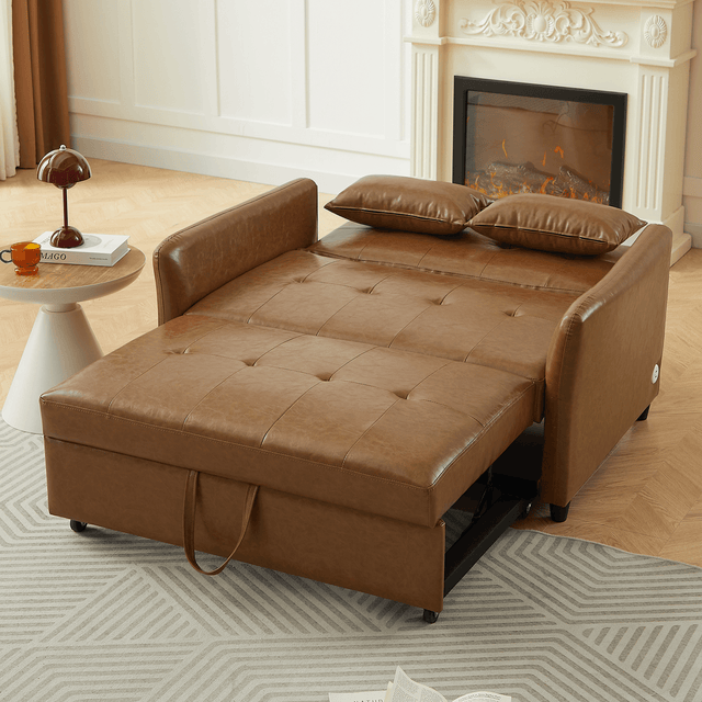 Convertible PU Leather Sofa Bed With USB Ports - Omega Lifestyles