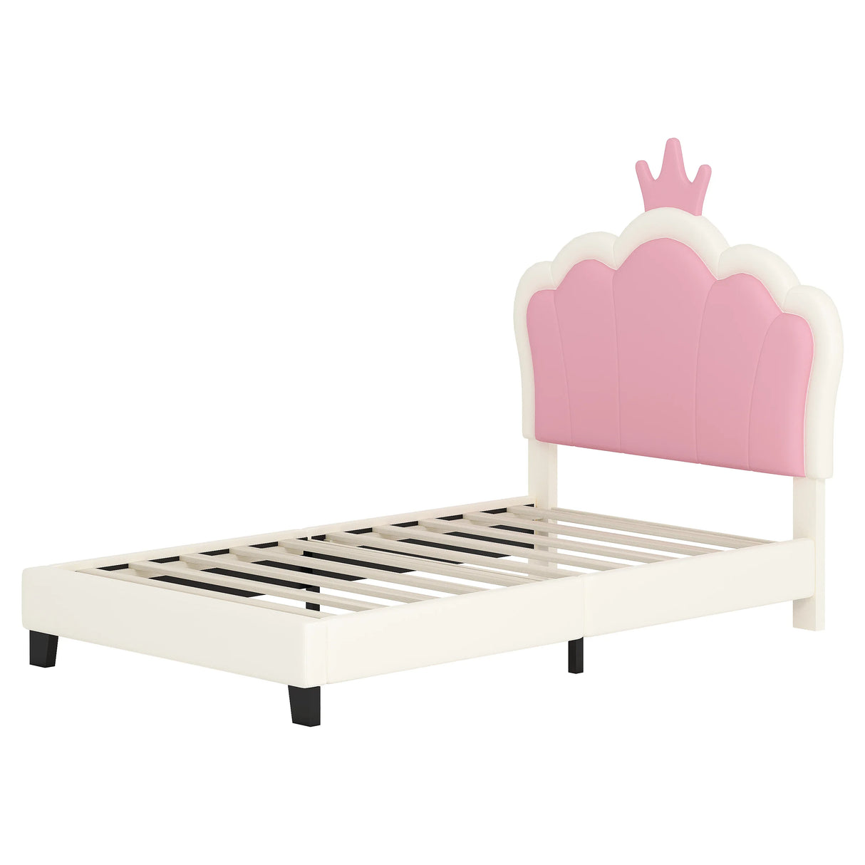 Twin Upholstered Princess Platform Bed With Crown Headboard - Omega Lifestyles