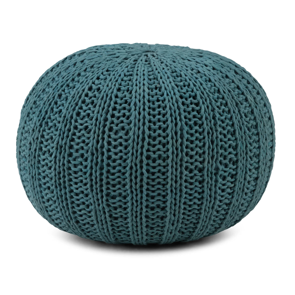 Hand Knit Teal Round Pouf Accent Seating - Omega Lifestyles