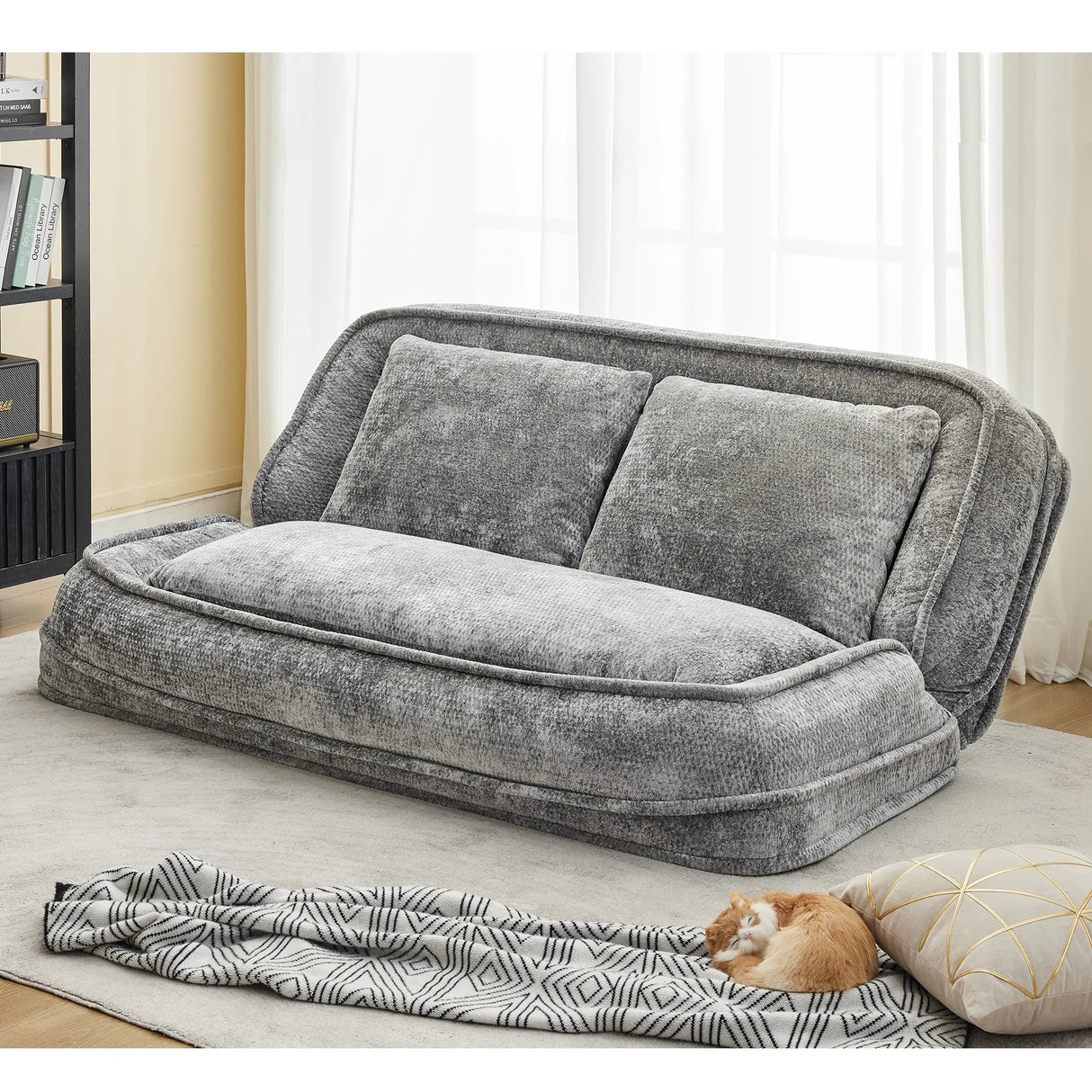 Medium-Soft Adjustable Loveseat Lazy Sofa With Chenille Upholstery - Omega Lifestyles