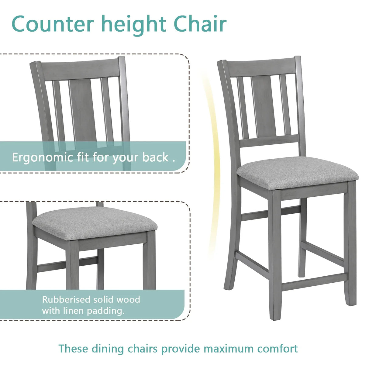5-Piece Gray Acacia Wood Counter Height Dining Set - Omega Lifestyles