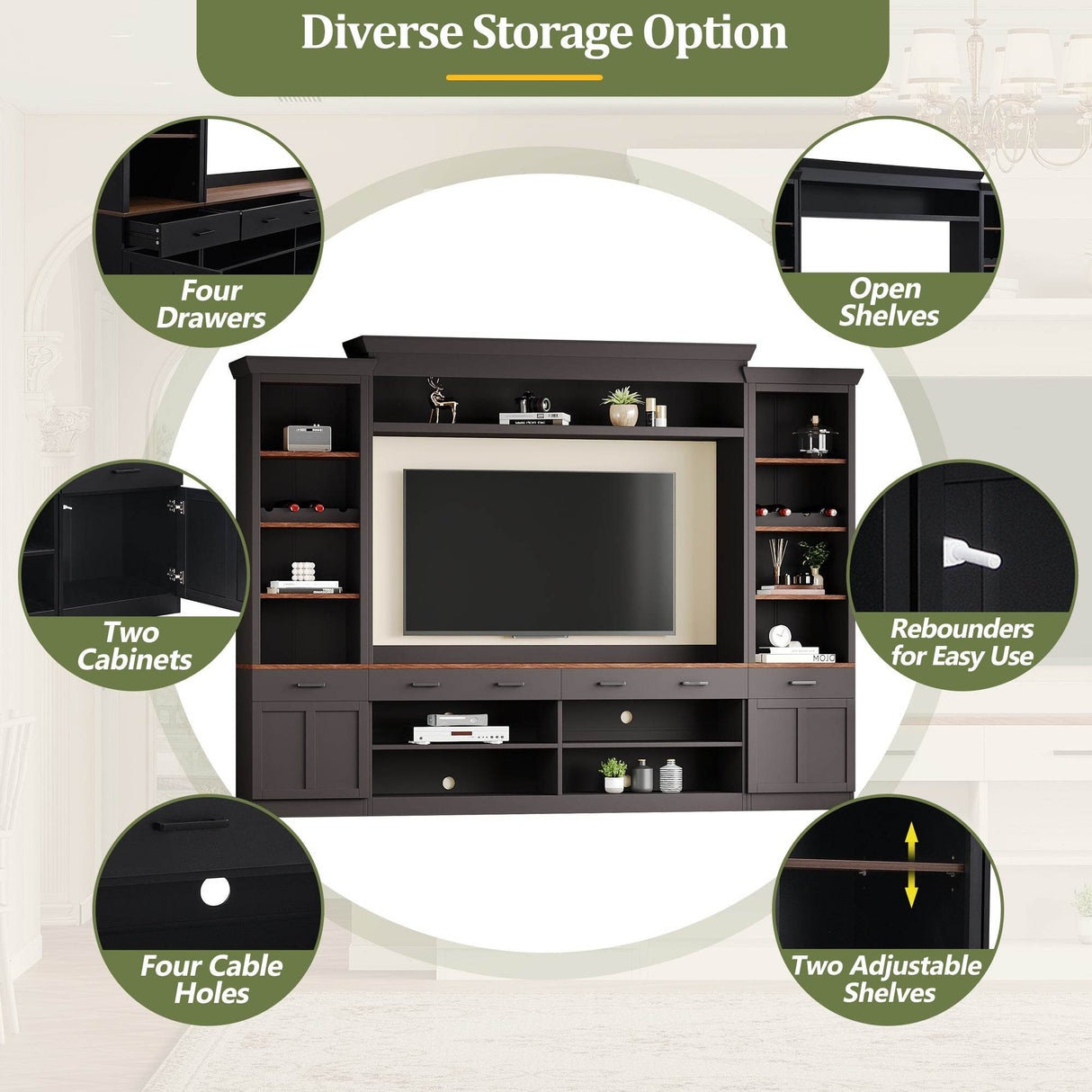 Farmhouse Mid-Century Walnut MDF TV Stand - Sleep Galleria