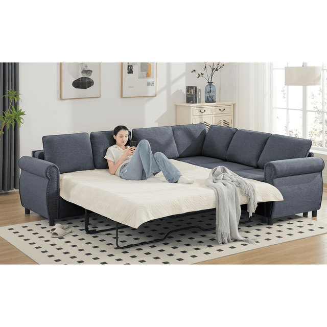 6-Seater Medium-Soft L-Shaped Pull-Out Sleeper Sofa - Omega Lifestyles