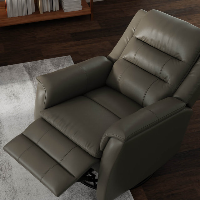 Swivel Glider Recliner With Manual Footrest And Leather Upholstery - Omega Lifestyles