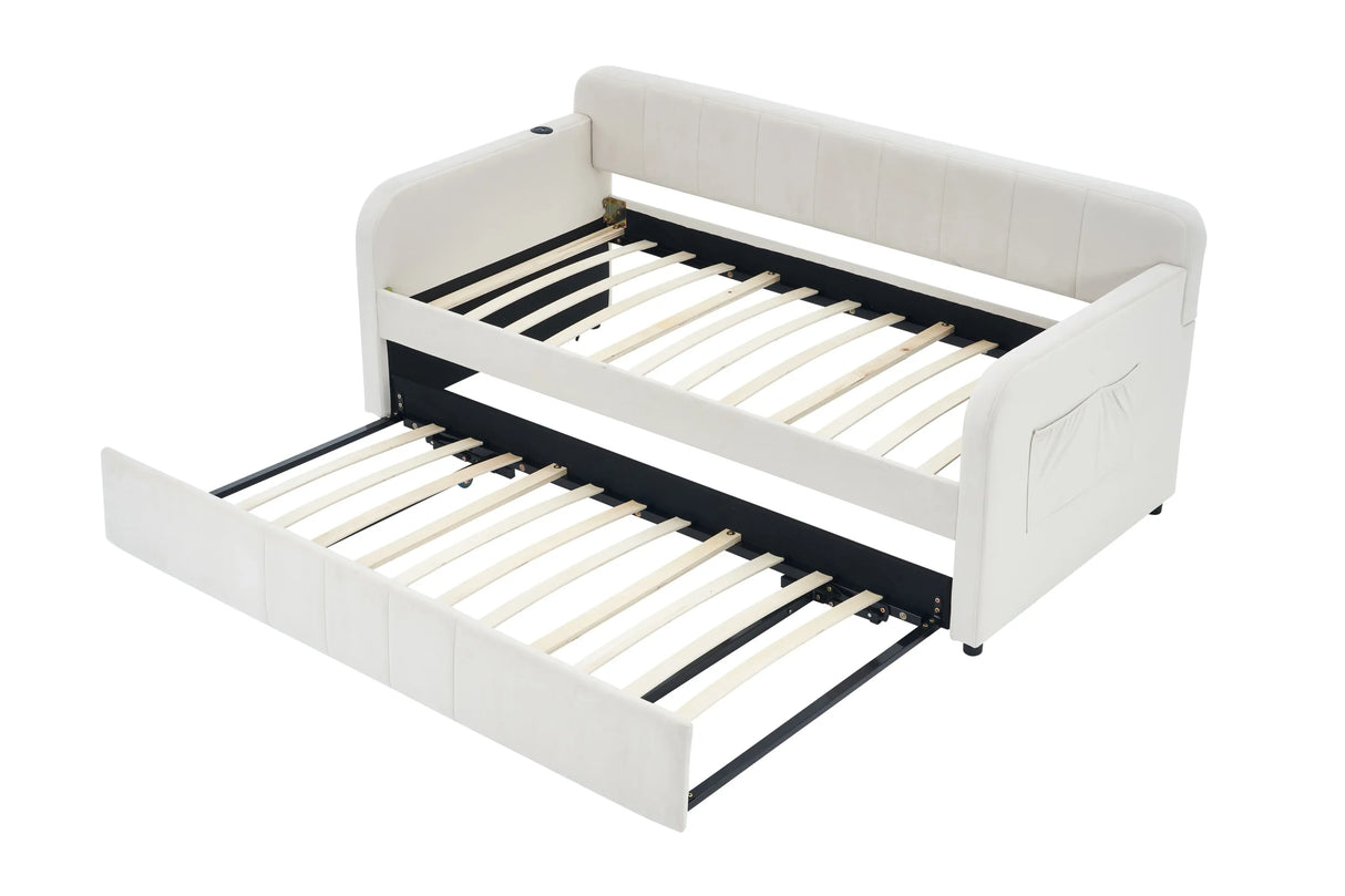 Twin Upholstered Velvet Daybed Frame With Trundle - Omega Lifestyles