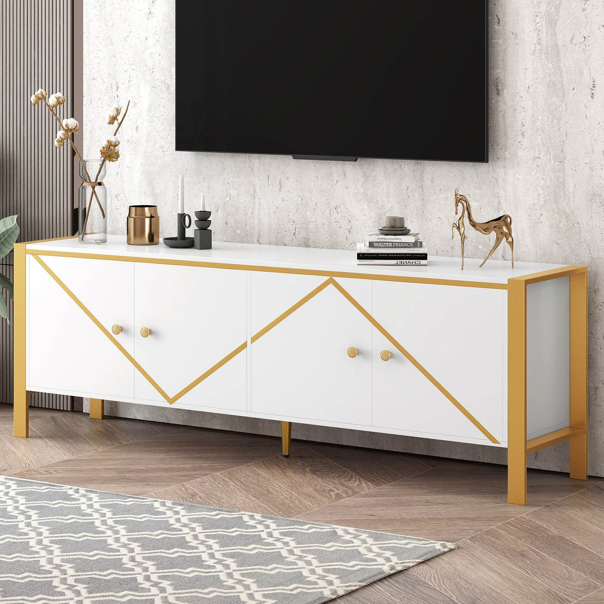 Modern Minimalist White MDF Metal TV Stand With Storage - Sleep Galleria