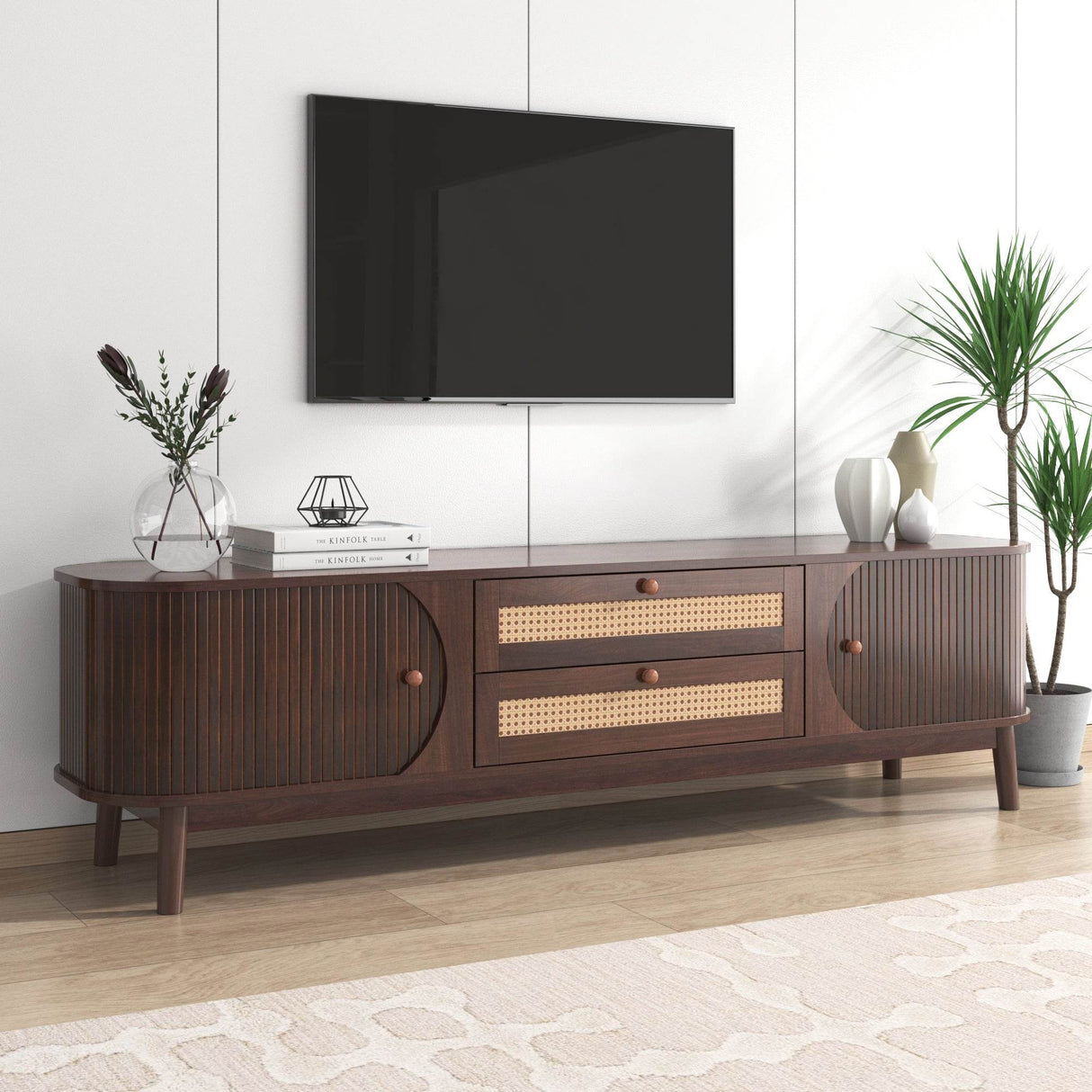 Modern Farmhouse Rattan TV Stand With Storage Cabinet - Sleep Galleria