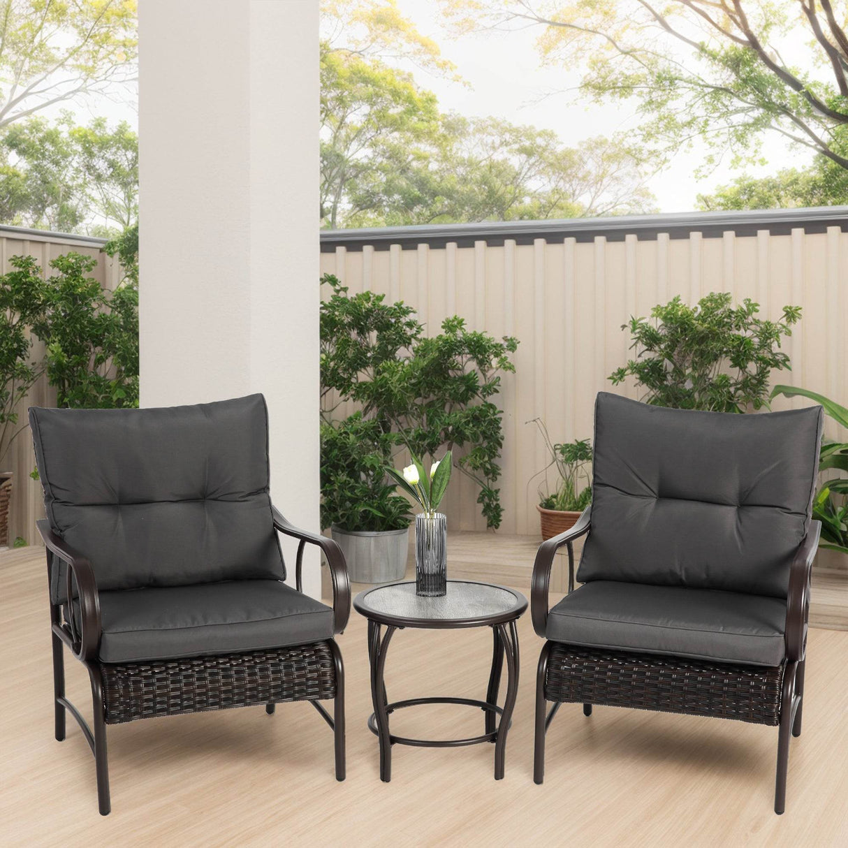 3-Piece Outdoor Steel Frame Patio Furniture Set
