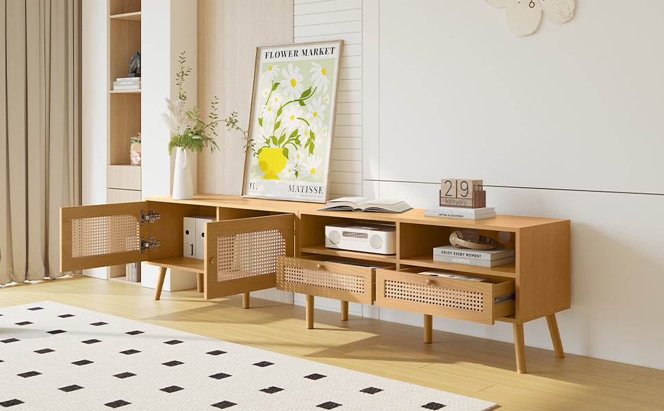 Boho Farmhouse Solid Wood TV Stand Cabinet - Sleep Galleria