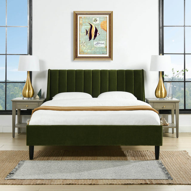Modern Velvet Upholstered Platform Bed Frame Queen - Omega Lifestyles