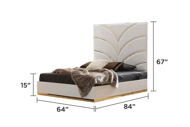 White Velvet Upholstered Queen Wood Bed Frame - Omega Lifestyles