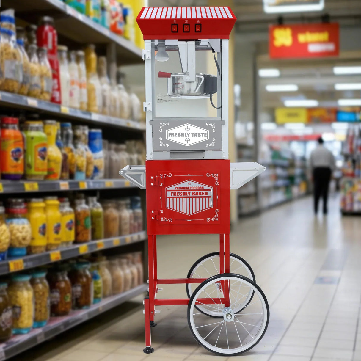 Vintage-Style Stainless Steel Movie Theater Popcorn Machine With Cart - Omega Lifestyles