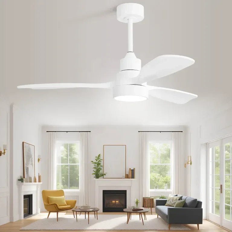 48-Inch White Wood Ceiling Fan With Remote Light - Omega Lifestyles