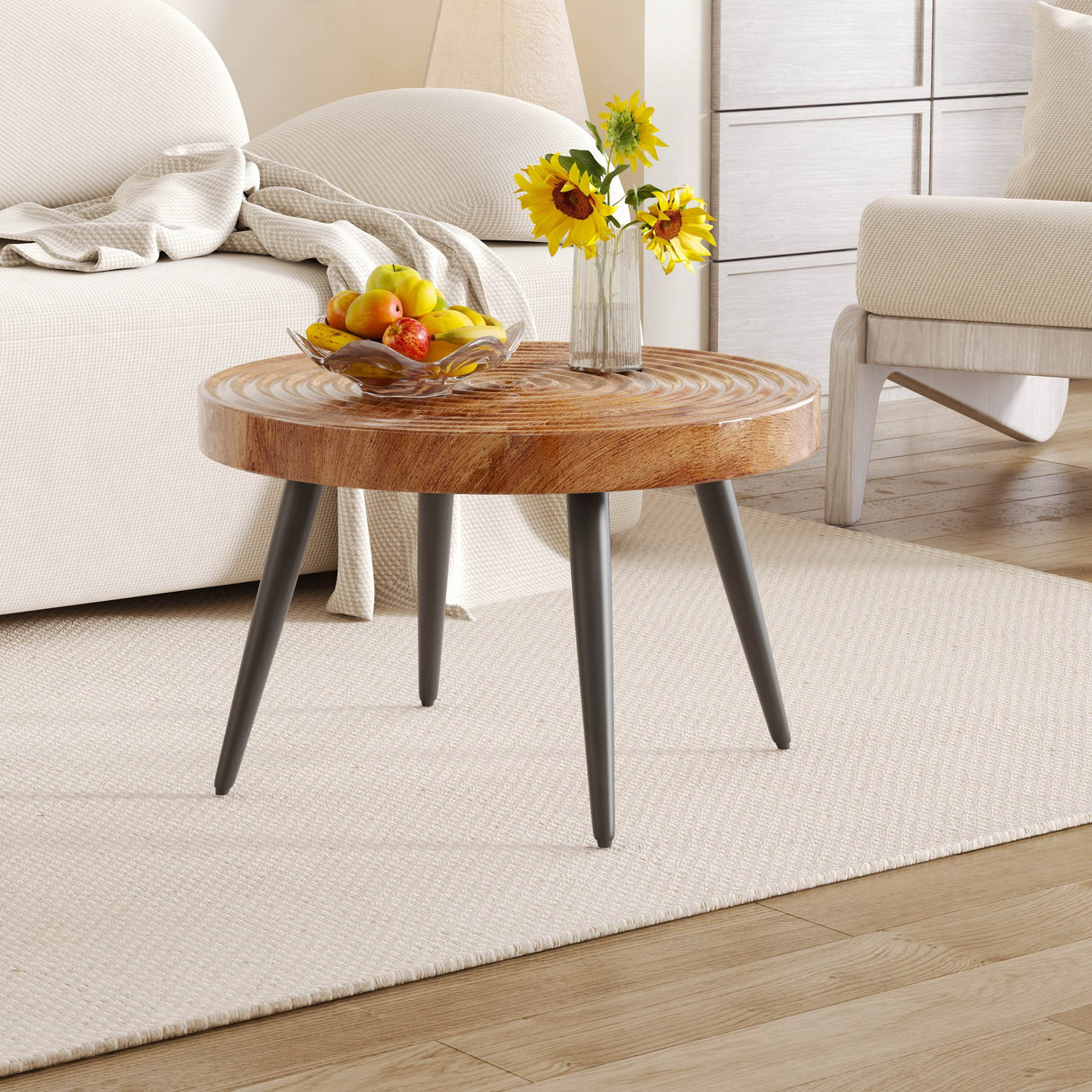 Natural Wood Grain Texture Round Coffee Table - Sleep Galleria