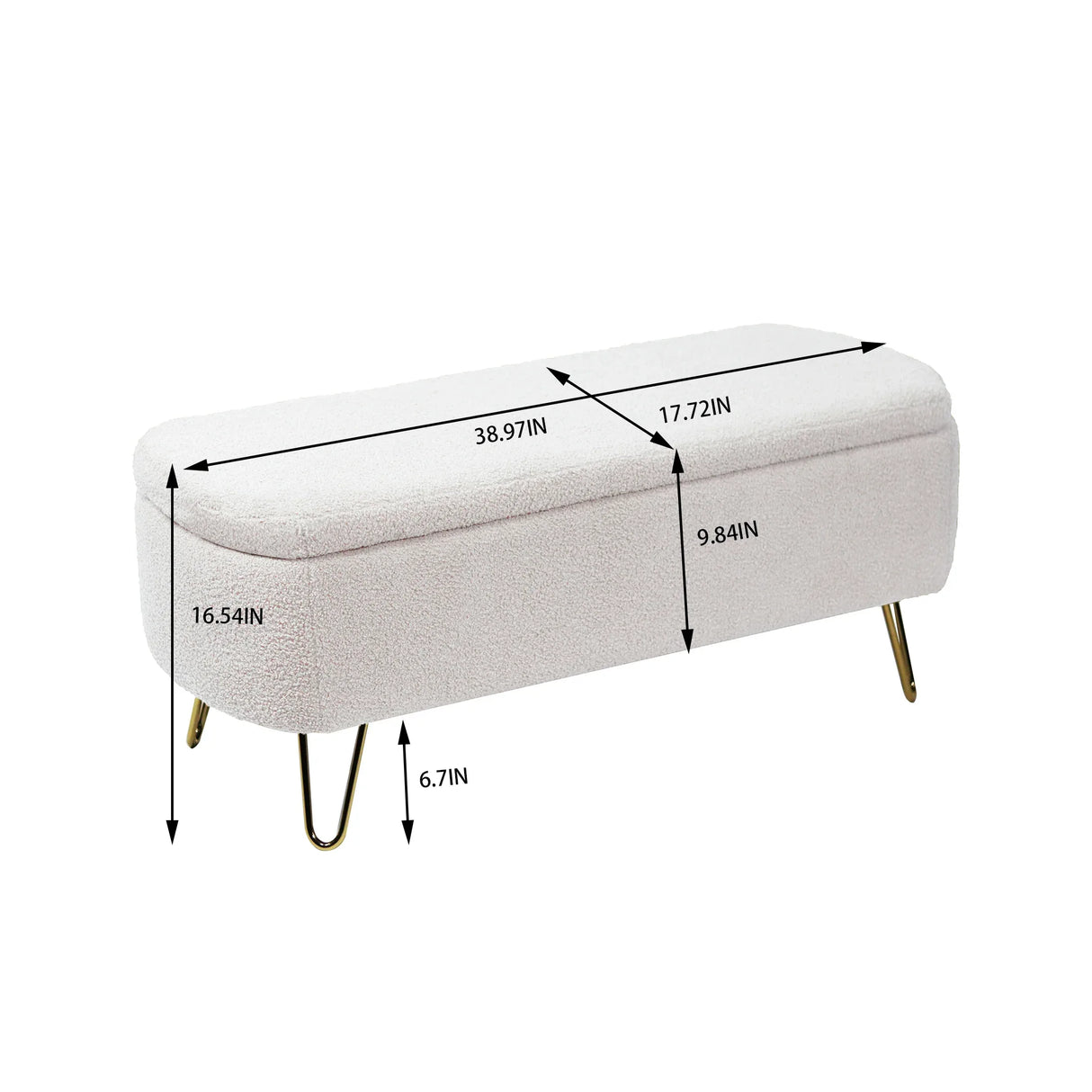 Ivory Faux Fur Upholstered Storage Bench With Gold Legs - Omega Lifestyles