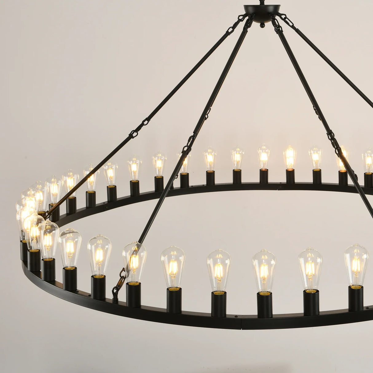 Matte Black Wagon Wheel 30-Light Metal Chandelier - Omega Lifestyles