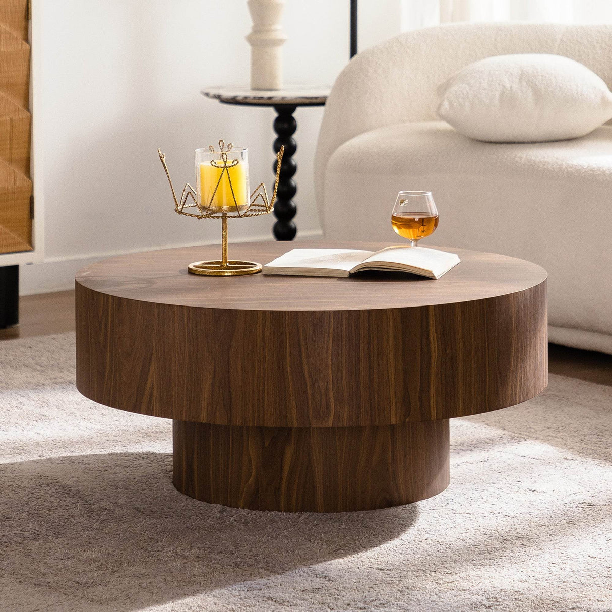 Modern Round Walnut MDF Coffee Table 30-Inch - Sleep Galleria