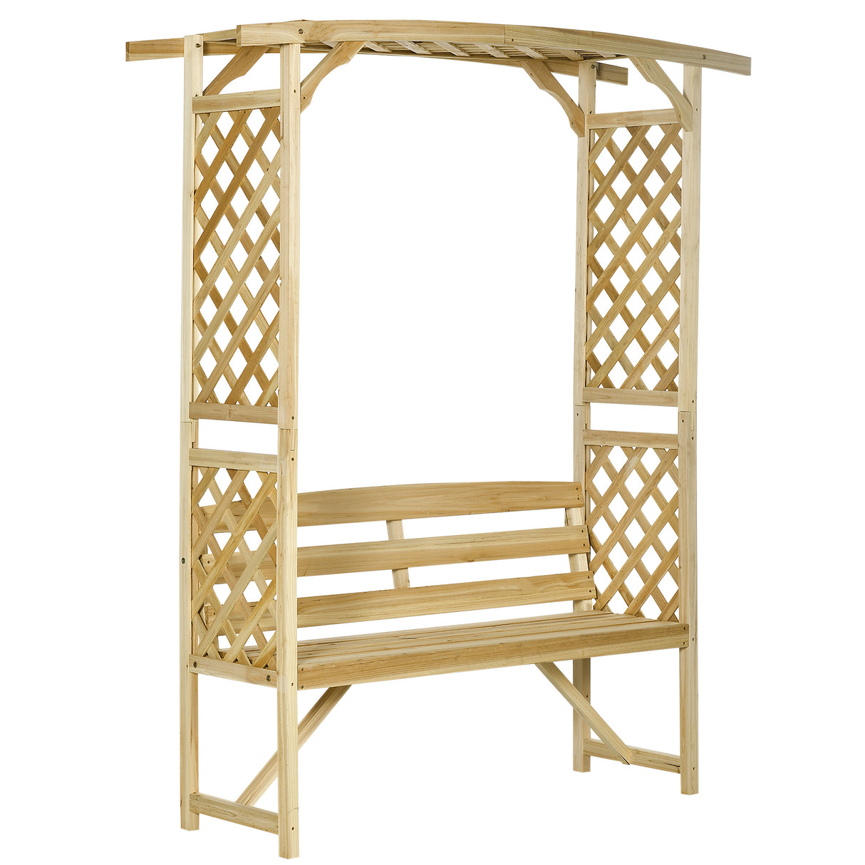 Outdoor Wooden Arbor Arch Bench With Pergola And Trellises