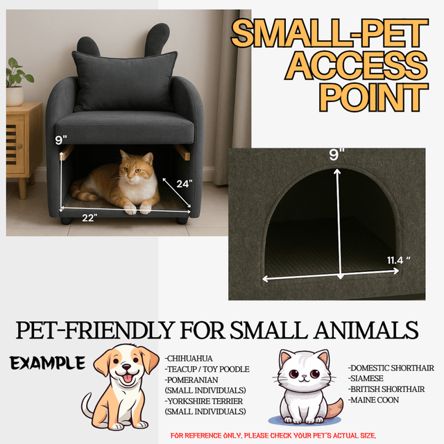 Dark Gray Bunny-Ear Dual-Use Pet Furniture Armchair - Omega Lifestyles