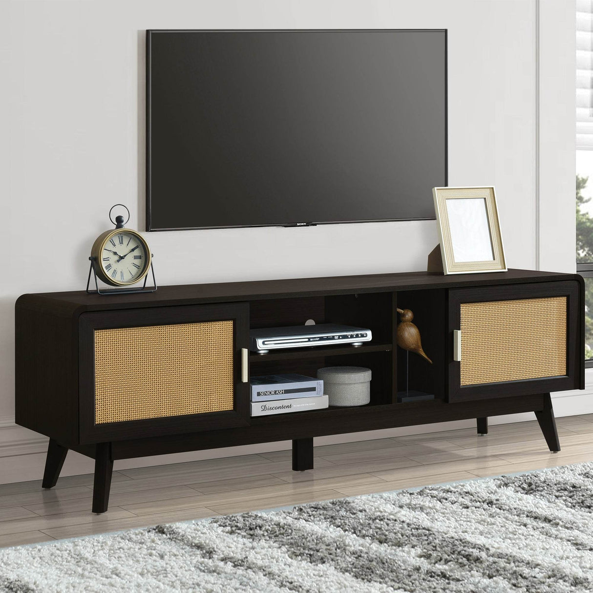 Bohemian Style Dark Brown Rattan TV Stand - Sleep Galleria