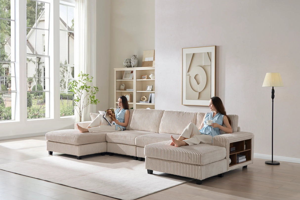 Modern Convertible U-Shaped Corduroy Fabric Sofa - Omega Lifestyles