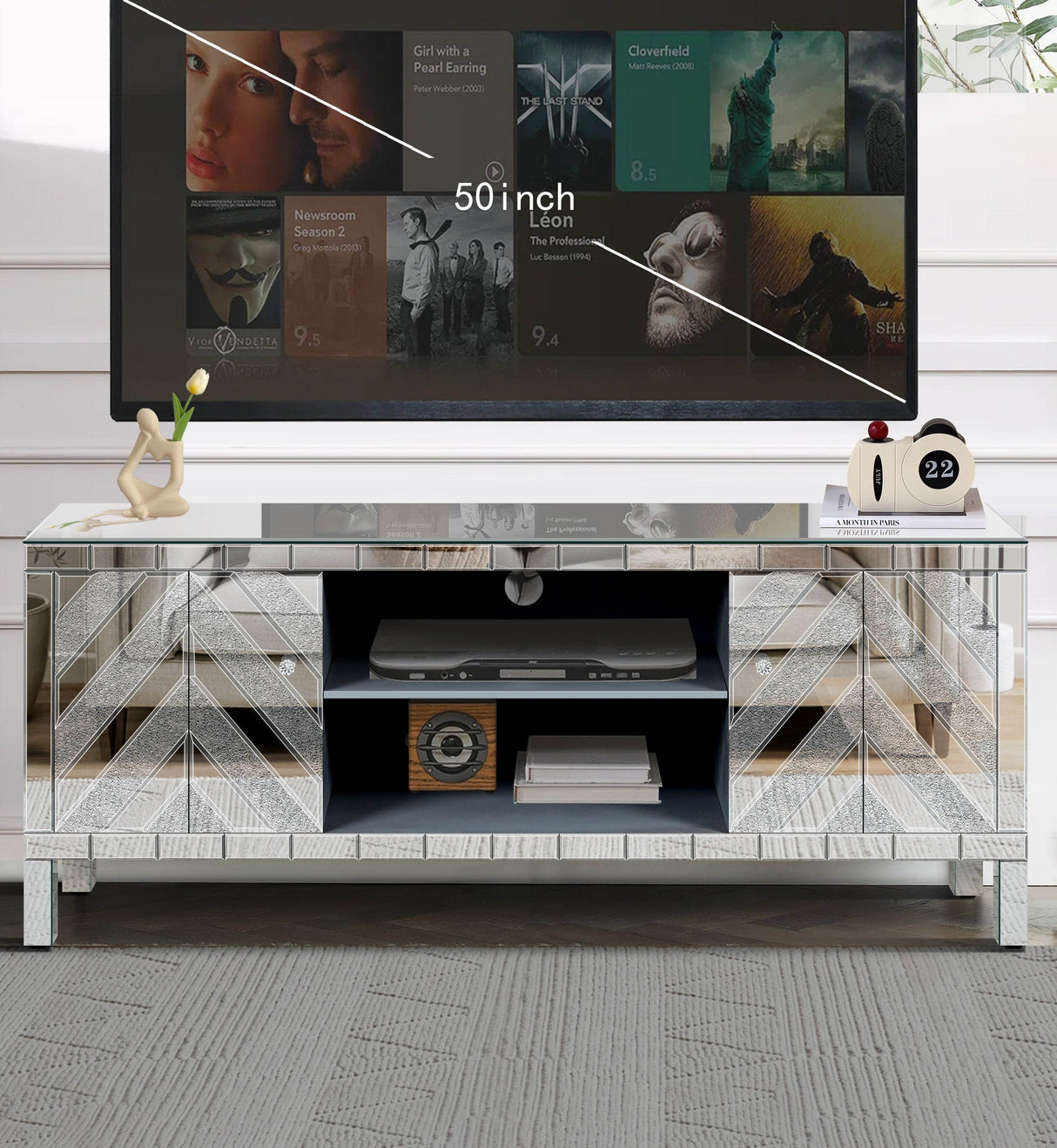 47-Inch Mirrored Dual Door TV Media Console - Sleep Galleria
