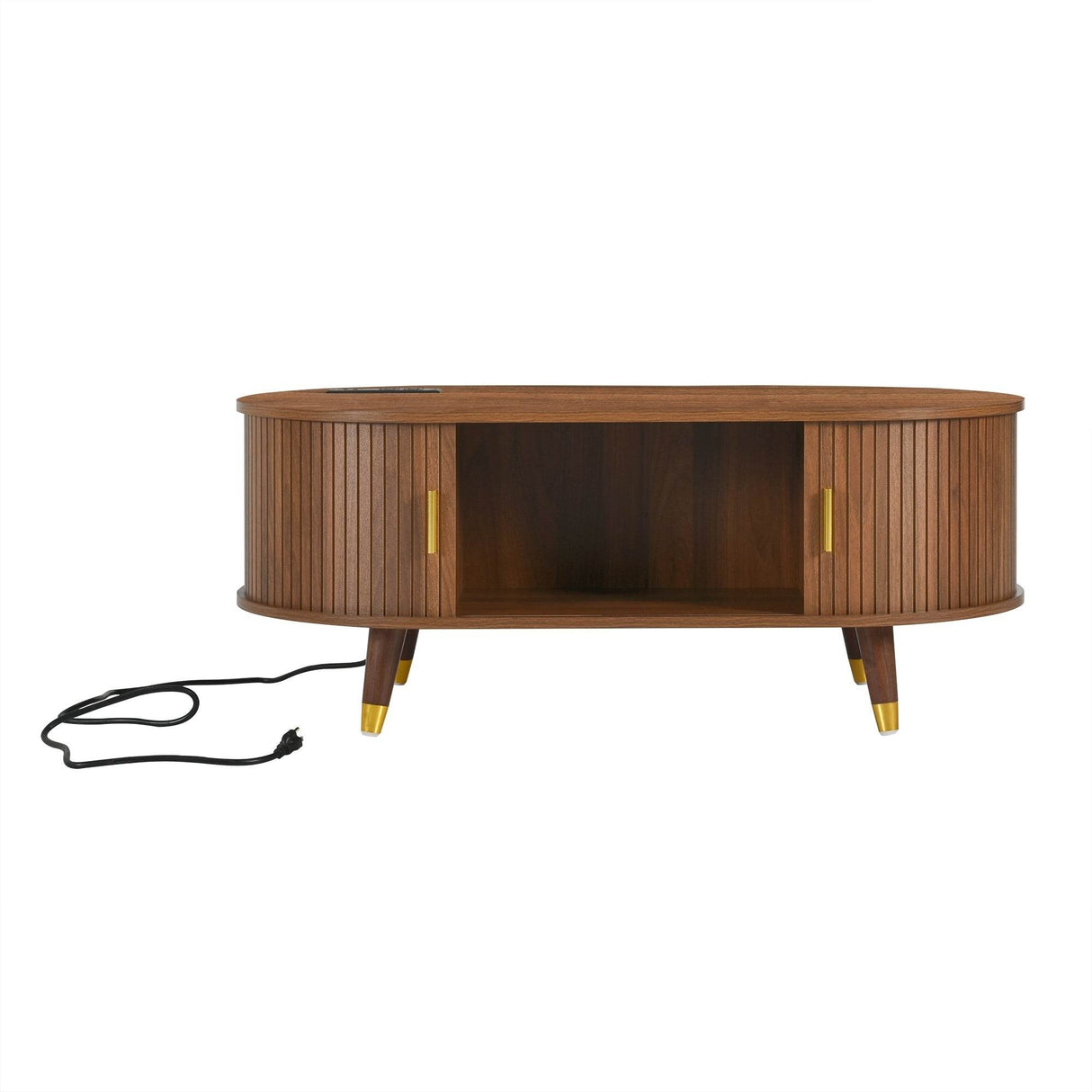 Mid-Century Modern Walnut Coffee Table With Charging Station - Sleep Galleria